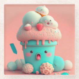 かわいいアイスクリーム ガラスコースター