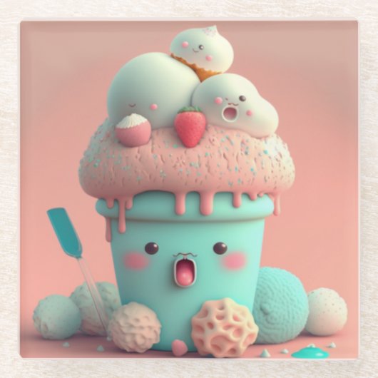 かわいいアイスクリーム ガラスコースター (正面)
