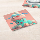 かわいいアイスクリーム スクエアペーパーコースター (アングル)