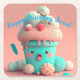 かわいいアイスクリーム スクエアペーパーコースター