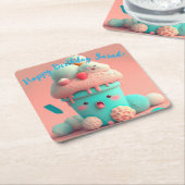 かわいいアイスクリーム スクエアペーパーコースター (アングル)