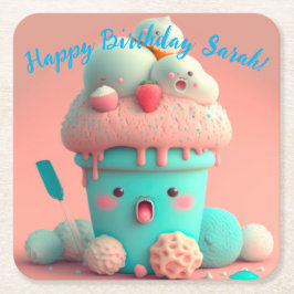 かわいいアイスクリーム スクエアペーパーコースター