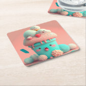 かわいいアイスクリーム スクエアペーパーコースター (アングル)
