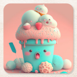 かわいいアイスクリーム スクエアペーパーコースター
