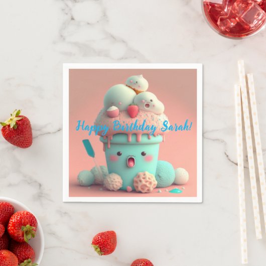 かわいいアイスクリーム スタンダードカクテルナプキン (インサイチュ)