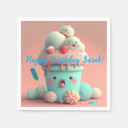 かわいいアイスクリーム スタンダードカクテルナプキン (正面)