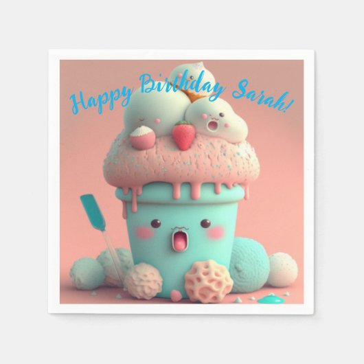 かわいいアイスクリーム スタンダードカクテルナプキン (正面)