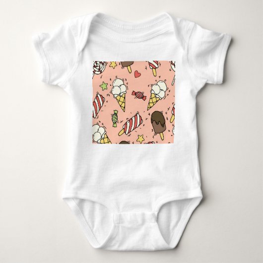 かわいいアイスクリーム&ハートポップ: シームレス ベビーボディスーツ (正面)