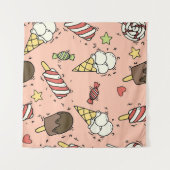 かわいいアイスクリーム&棒つきキャンデー:シームレス タペストリー (正面(横))