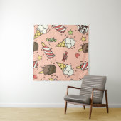 かわいいアイスクリーム&棒つきキャンデー:シームレス タペストリー (インサイチュ(横))