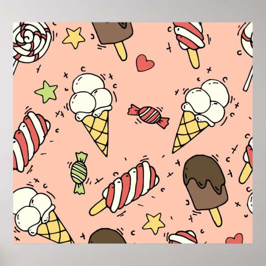 かわいいアイスクリーム&棒つきキャンデー:シームレス ポスター (正面)