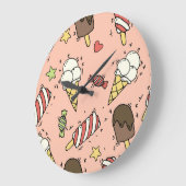 かわいいアイスクリーム&棒つきキャンデー:シームレス ラージ壁時計 (傾斜)