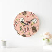 かわいいアイスクリーム&棒つきキャンデー:シームレス ラージ壁時計 (ホーム)