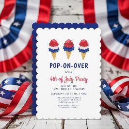 かわいいアイスクリーム 赤、白、青 4th of July 招待状