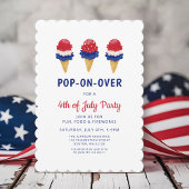 かわいいアイスクリーム 赤、白、青 4th of July 招待状