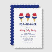 かわいいアイスクリーム 赤、白、青 4th of July 招待状