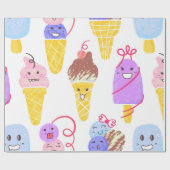 かわいいアイスクレームパターン、かわいいキャラクター氷Cr ラッピングペーパー (フラット)