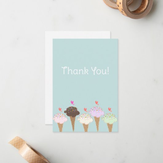 かわいいアイスコーンの感謝 ノートカード (正面/裏面インサイチュ)