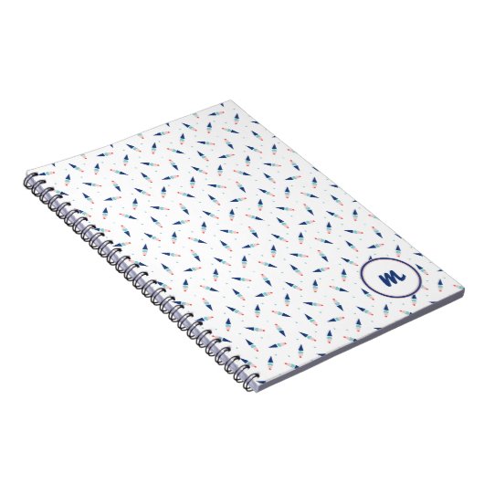 かわいいアイスコーンパターン オーダーメイドイニシャル ノートブック (右側)