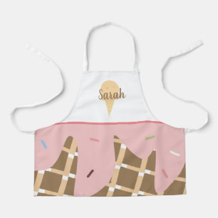 かわいいアイスコーン 溶ける ピンクスプリンクル ピンク エプロン