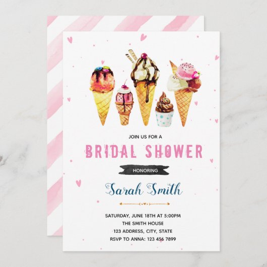 かわいいアイスシャワーパーティの招待状 招待状 (正面/裏面)