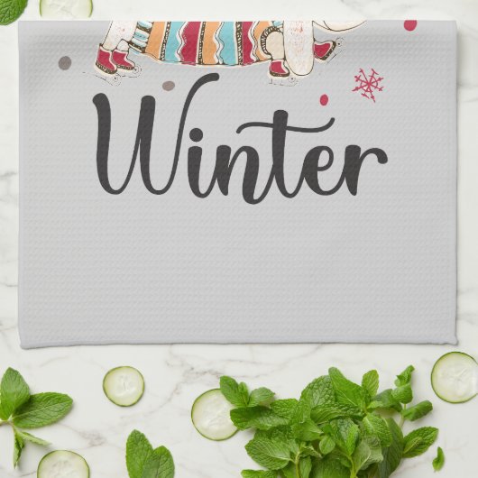 かわいいアイススケートで滑る犬 キッチンタオル (折り畳み)