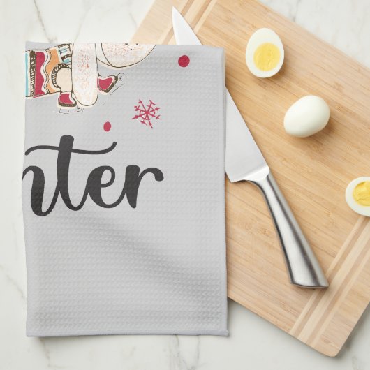 かわいいアイススケートで滑る犬 キッチンタオル (四つ折り)