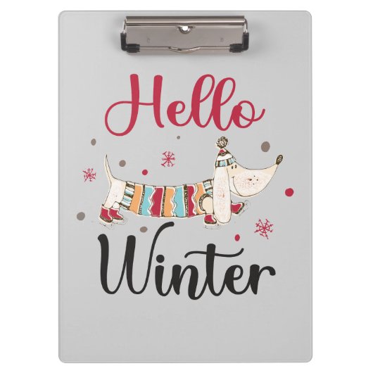 かわいいアイススケートで滑る犬 クリップボード (正面)