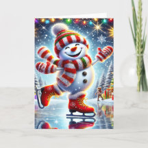かわいいアイススケートの雪だるまのクリスマス