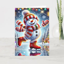 かわいいアイススケートの雪だるまのクリスマス シーズンカード