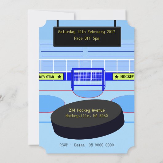 かわいいアイスホッケーの星の誕生日 招待状 (裏面)