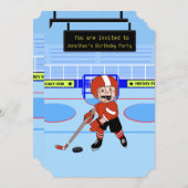 かわいいアイスホッケーの星の誕生日 招待状 (正面/裏面)