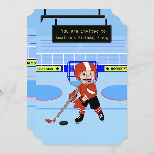 かわいいアイスホッケーの星の誕生日 招待状 (正面/裏面)