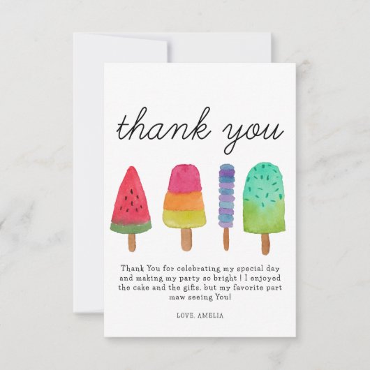 かわいいアイスポップの誕生日パーティーお礼カード サンキューカード (正面)