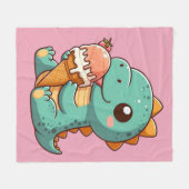 かわいいアイス食べクリームのディノ フリースブランケット (正面(横))