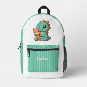 かわいいアイス食べクリームのディノ プリントバックパック (正面)