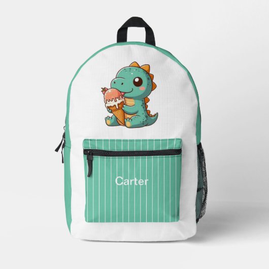 かわいいアイス食べクリームのディノ プリントバックパック (正面)