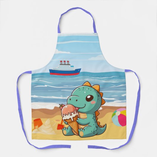 かわいいアイス食べクリームビーチ エプロン (正面)