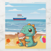 かわいいアイス食べクリームビーチ ワインラベル (シングルラベル)