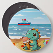 かわいいアイス食べクリームビーチ 缶バッジ (正面&裏面)