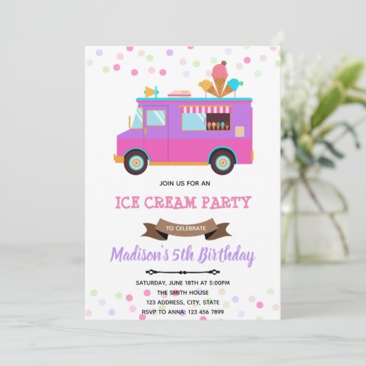 かわいいアイス・トラックの誕生日招待状 招待状 (スタンド正面)