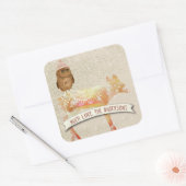 かわいいアイフクロウ水カラーディアバーンドウッド スクエアシール (封筒)