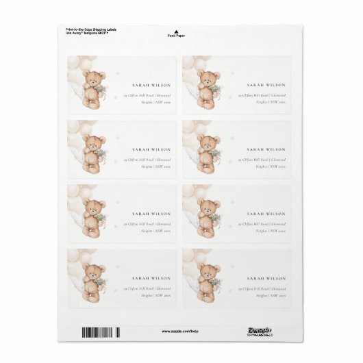 かわいいアイボリークマフローラバンチハートアドレス ラベル (フルシート)