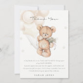 かわいいアイボリークマ心待ちバルーンベイビーシャワー サンキューカード (正面)
