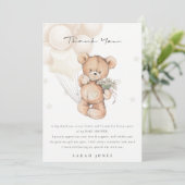 かわいいアイボリークマ心待ちバルーンベイビーシャワー サンキューカード (スタンド正面)