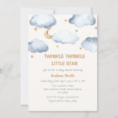 かわいいアイボリームーンスターズきらめく赤ちゃんシャワー 招待状 (正面)