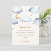 かわいいアイボリームーンスターズトゥインクルボーイベビーシャワー サンキューカード (スタンド正面)