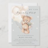 かわいいアイボリー心待ちバルーンベイビーシャワー招待状 サンキューカード (正面)