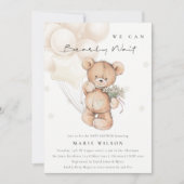 かわいいアイボリー心待ちバルーンベイビーシャワー招待状 サンキューカード (正面)