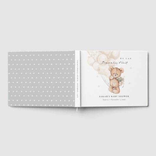 かわいいアイボリーbearly待ちクマ気球ベビーシャワー ゲストブック (全面)